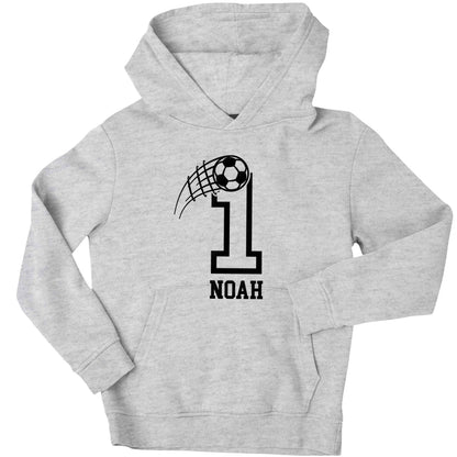 Personalised football number children's grey hoodie 12-13 Years