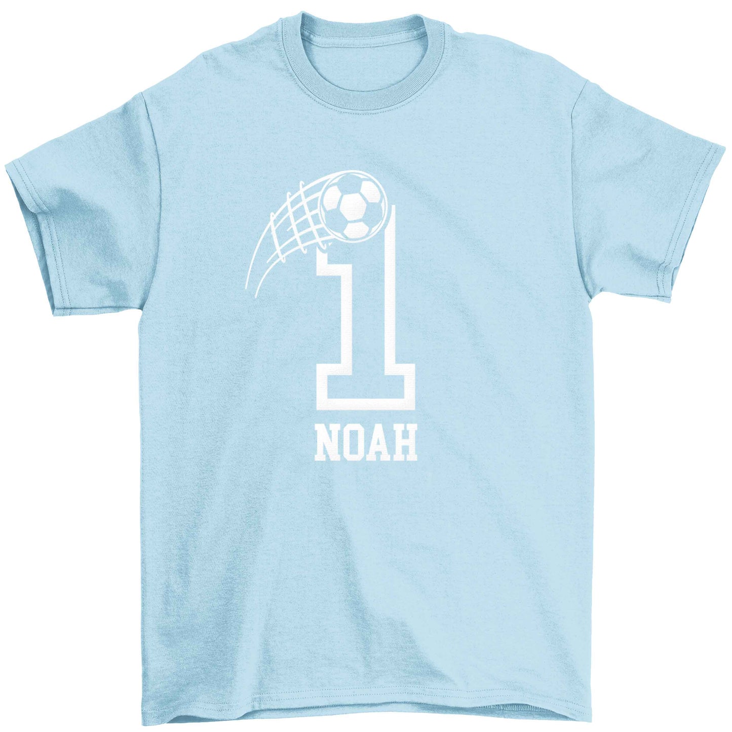 Personalised football number Children's light blue Tshirt 12-13 Years