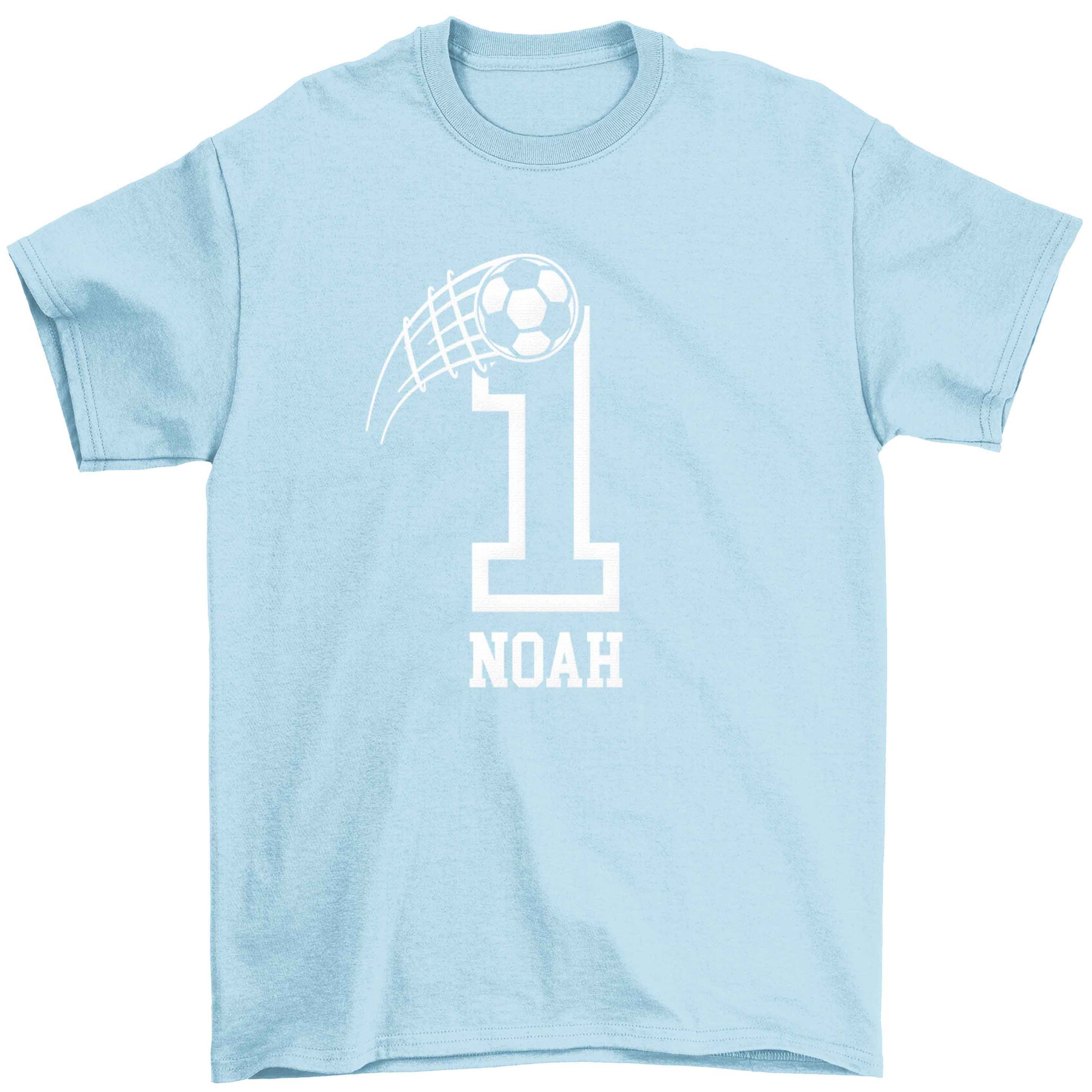 Personalised football number Children's light blue Tshirt 12-13 Years