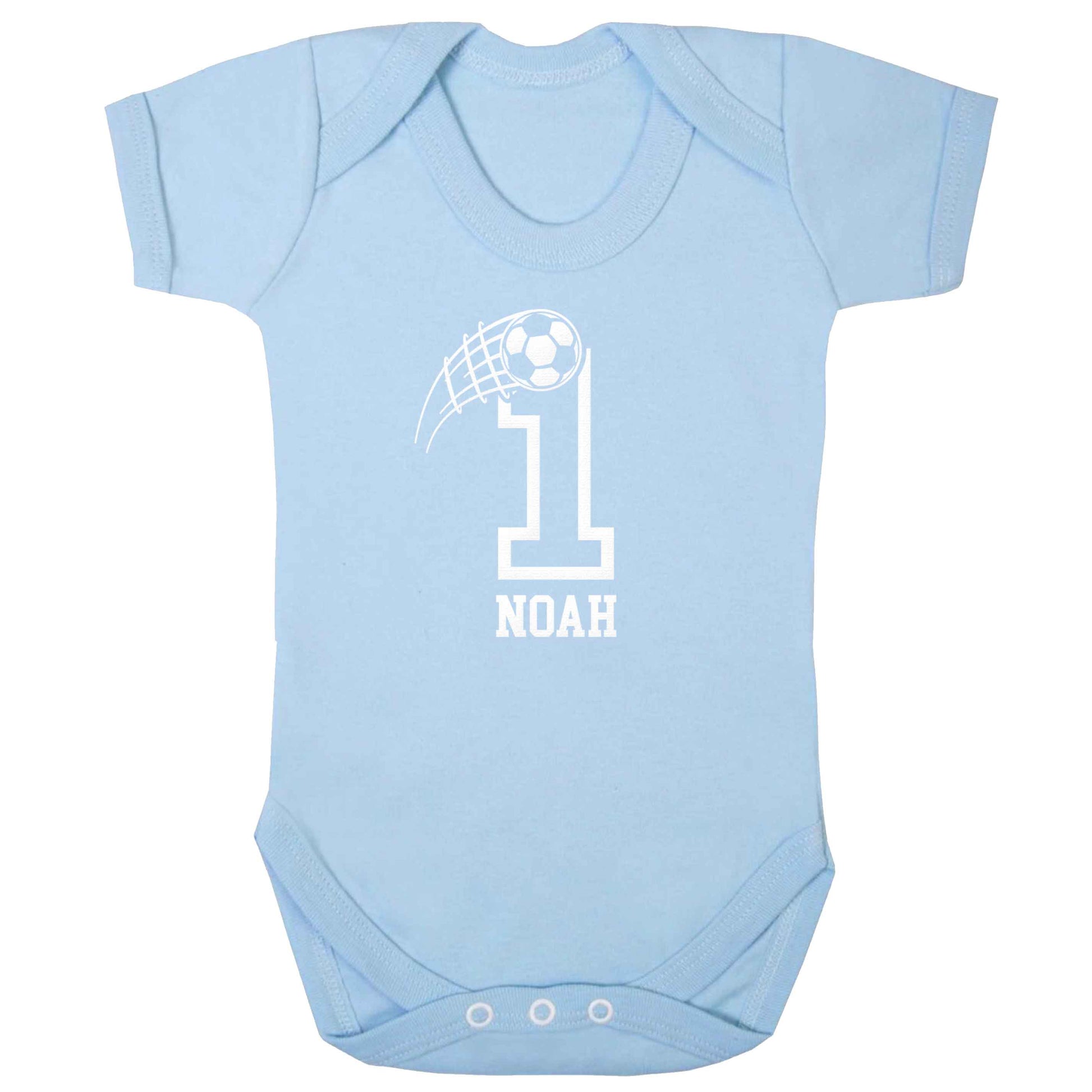 Personalised football number baby bodysuit pale blue 18-24 months