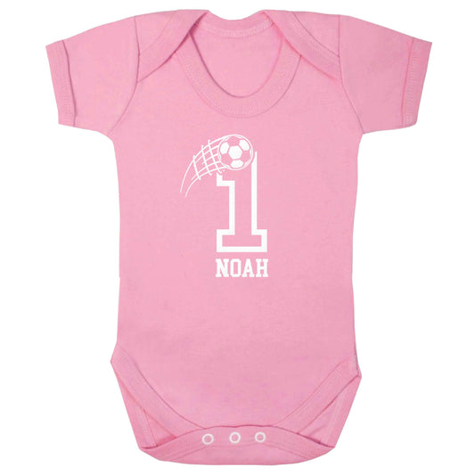Personalised football number baby bodysuit pale pink 18-24 months