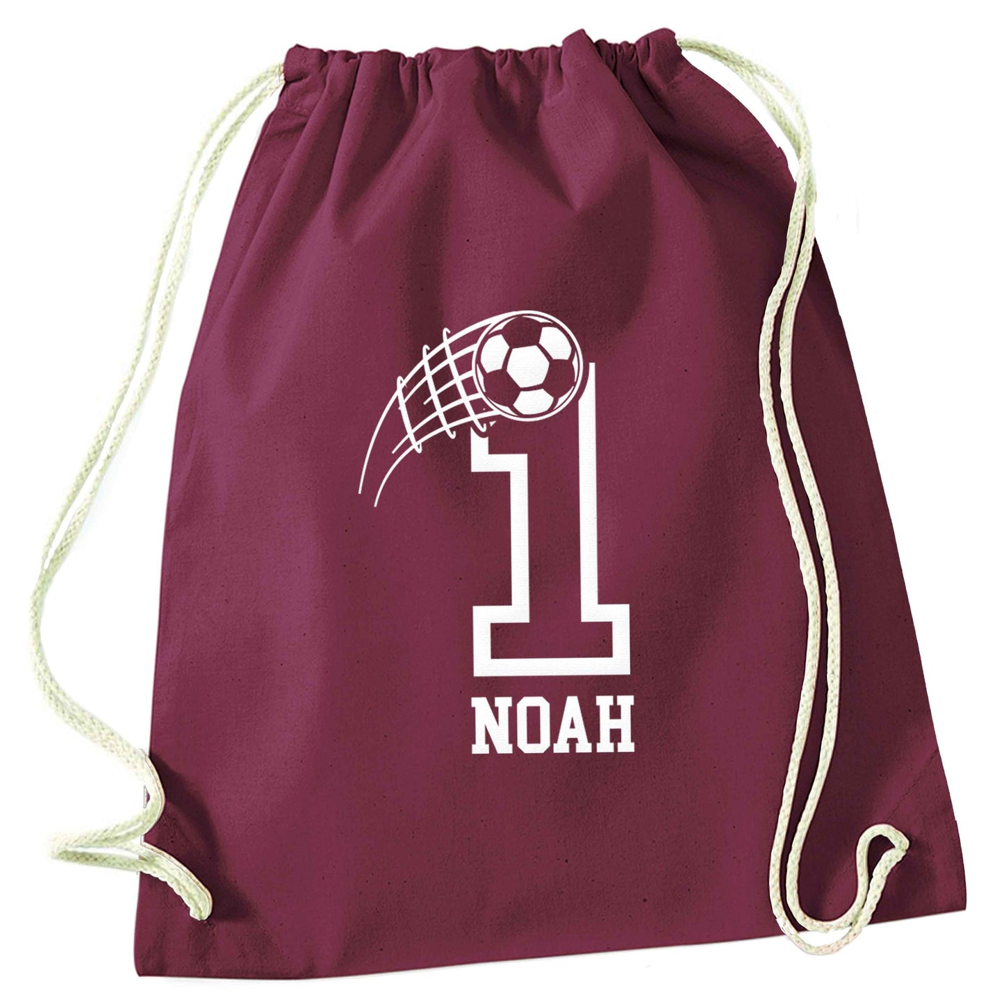 Personalised football number maroon drawstring bag
