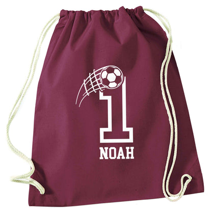 Personalised football number maroon drawstring bag