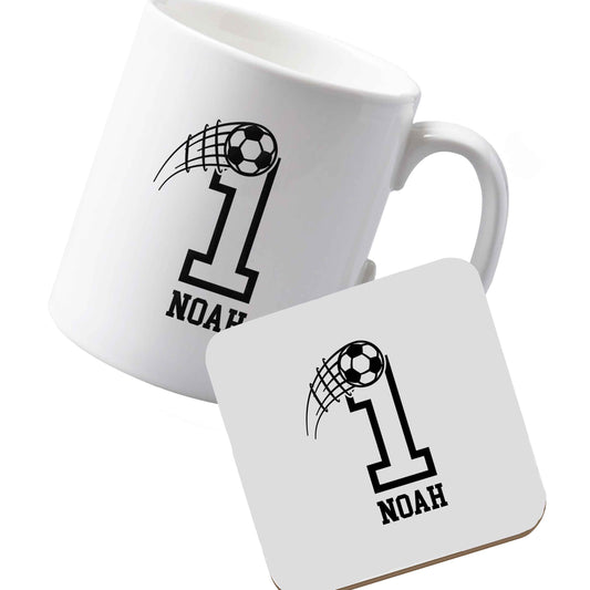 10 oz Ceramic mug and coaster Personalised football number left sided
