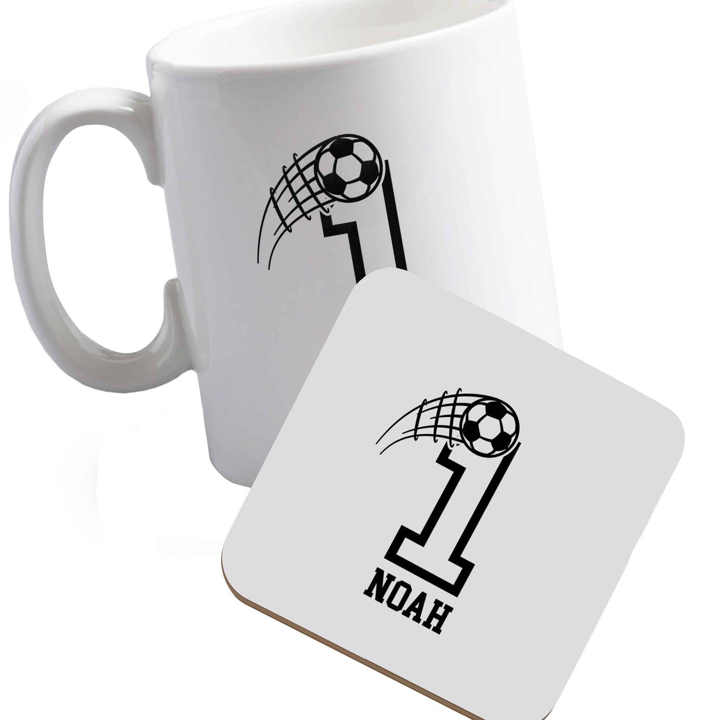 10 oz Ceramic mug and coaster Personalised football number both sides