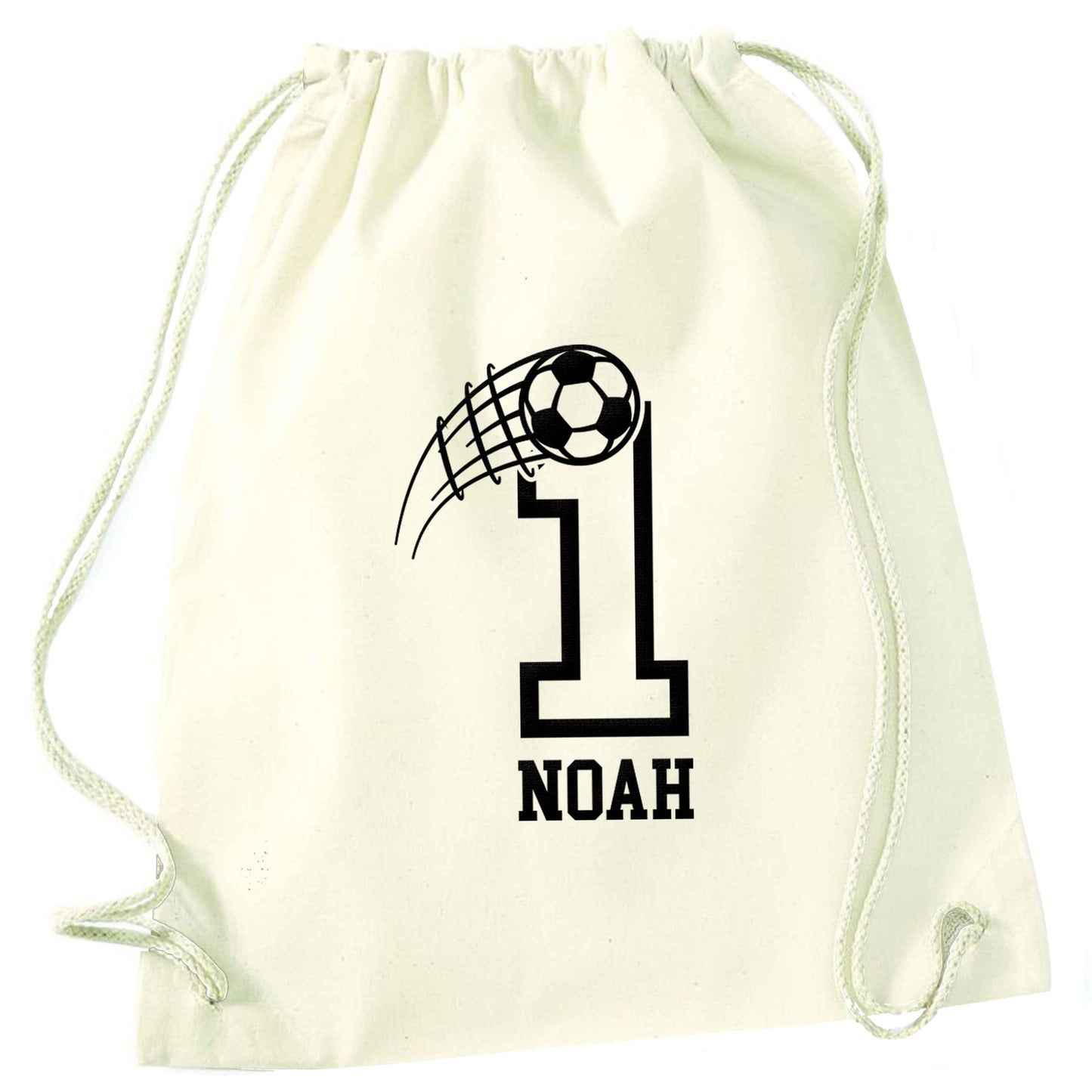 Personalised football number natural drawstring bag