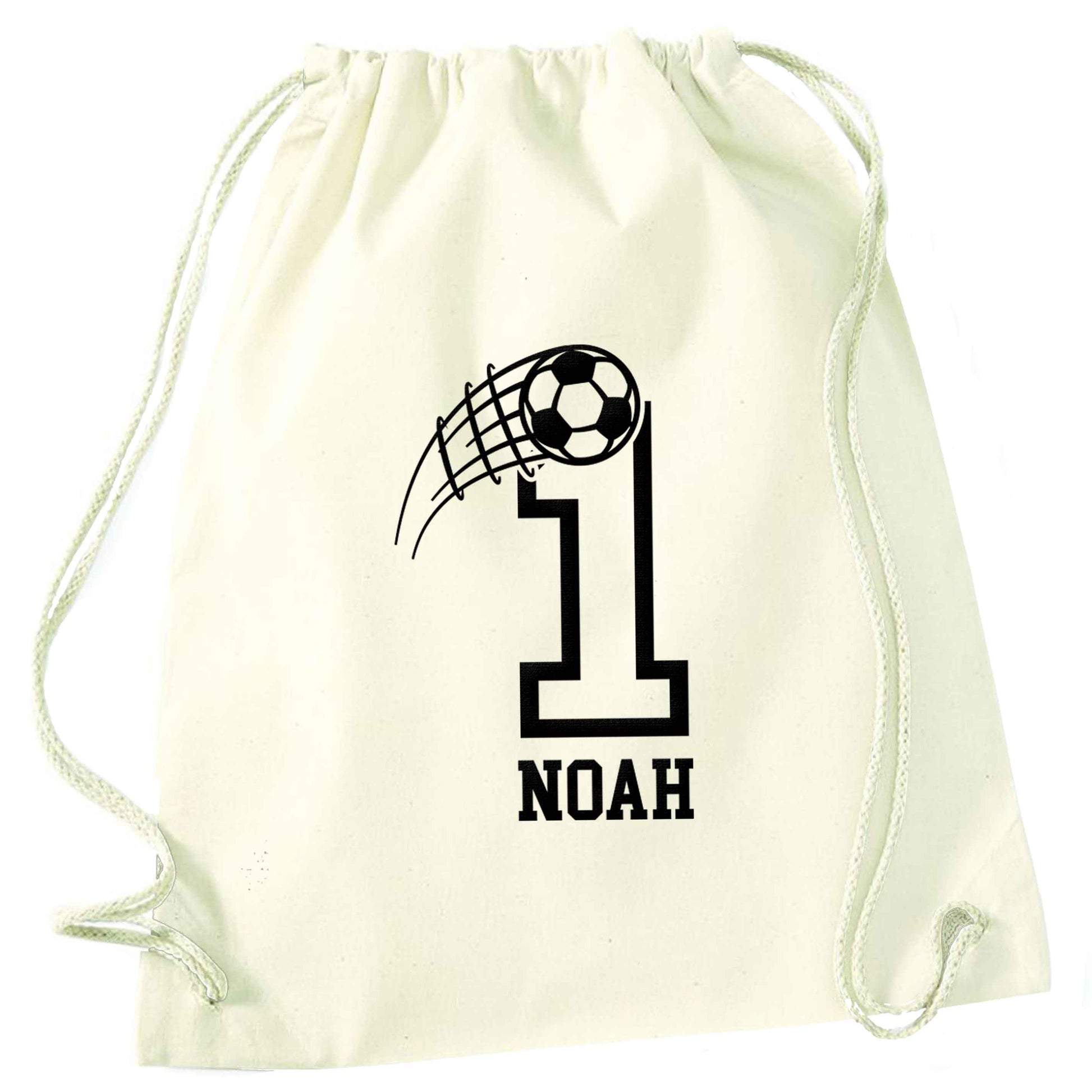 Personalised football number natural drawstring bag