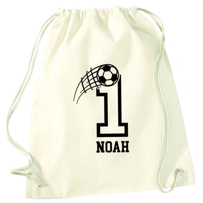 Personalised football number natural drawstring bag