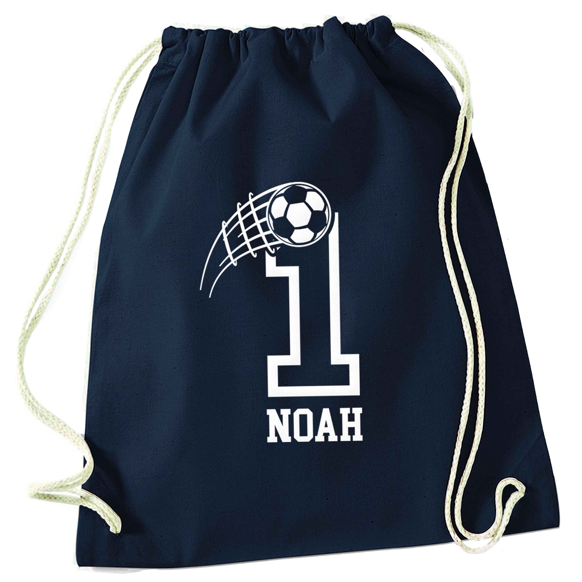 Personalised football number navy drawstring bag