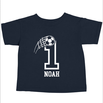 Personalised football number navy baby toddler Tshirt 2 Years
