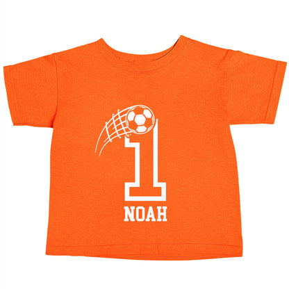 Personalised football number orange baby toddler Tshirt 2 Years