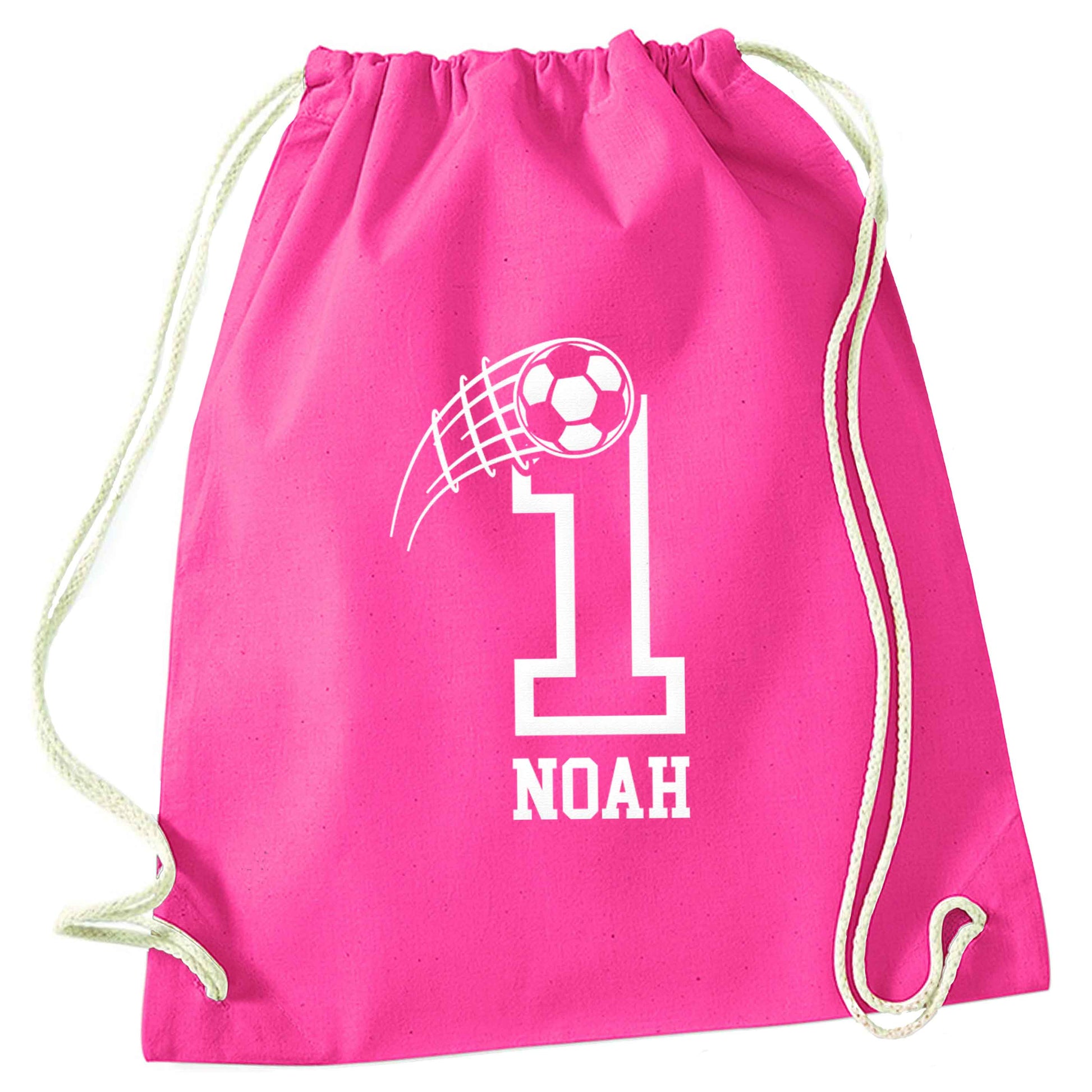 Personalised football number pink drawstring bag