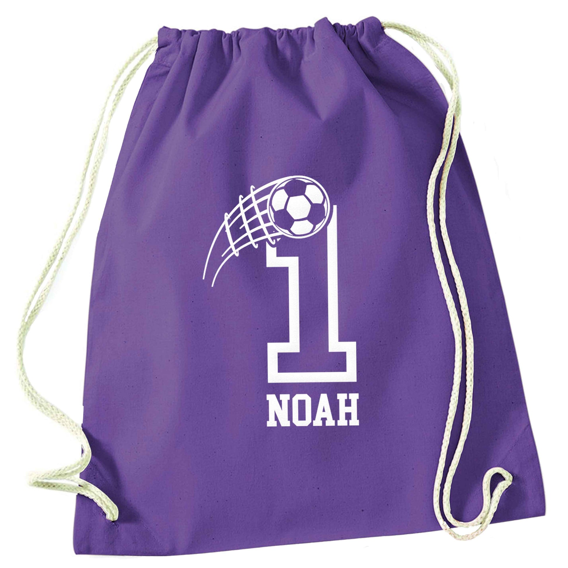 Personalised football number purple drawstring bag