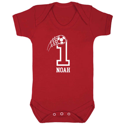 Personalised football number baby bodysuit red 18-24 months