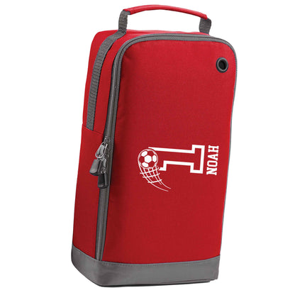 Personalised football number red sports shoe bag vertical print