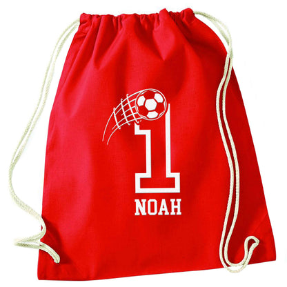 Personalised football number red drawstring bag 