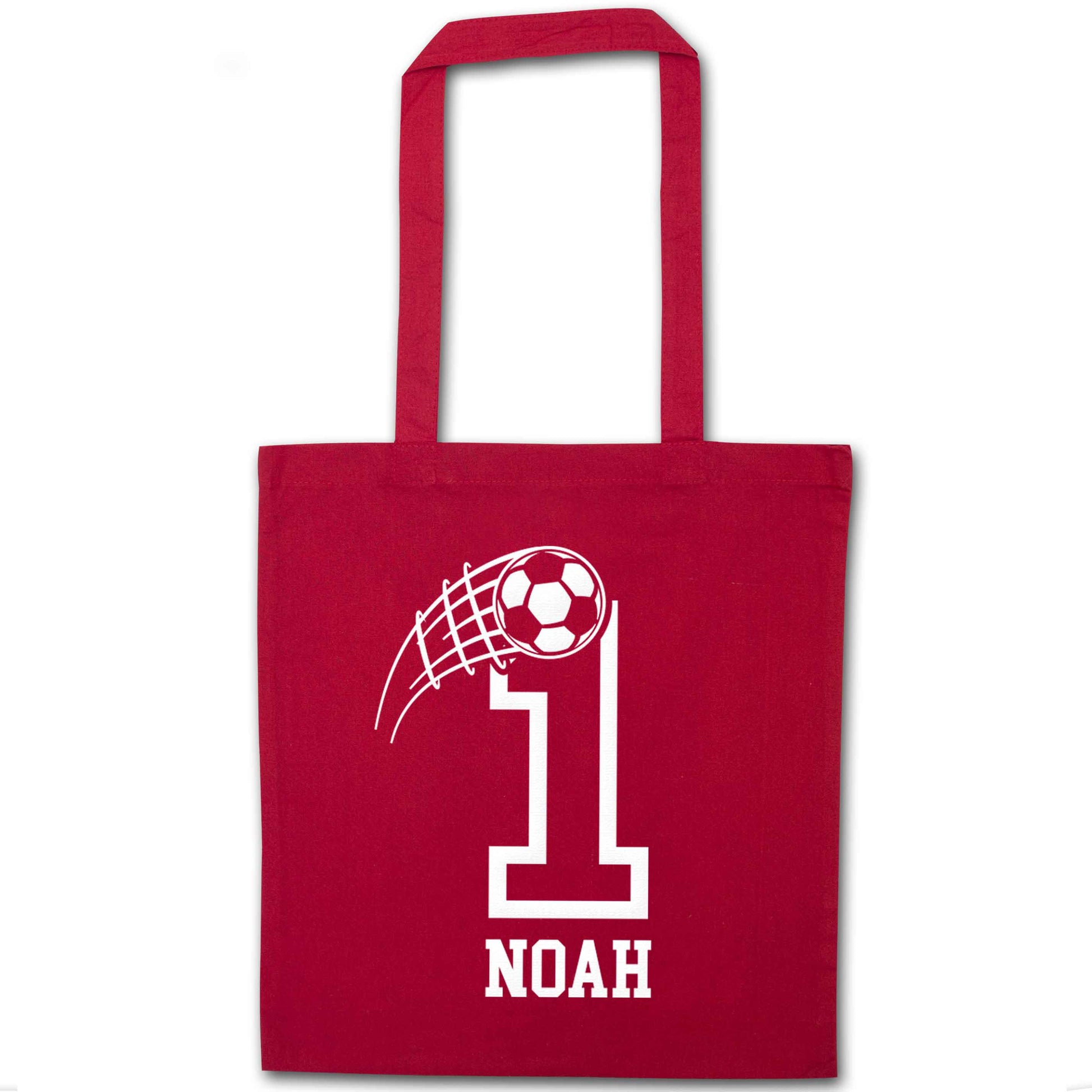 Personalised football number red tote bag