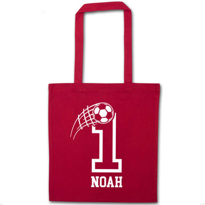 Personalised football number red tote bag