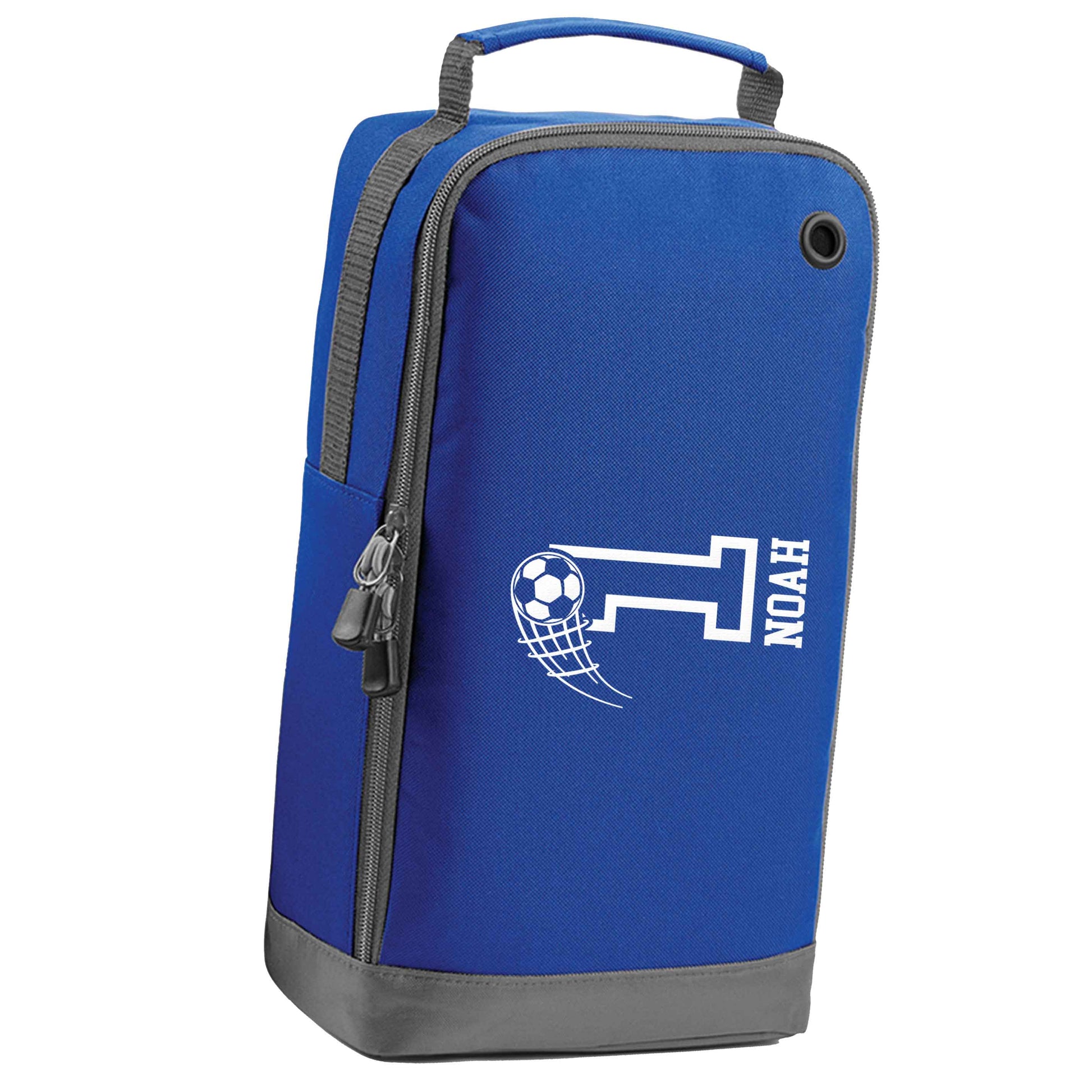 Personalised football number blue sports shoe bag horizontal print