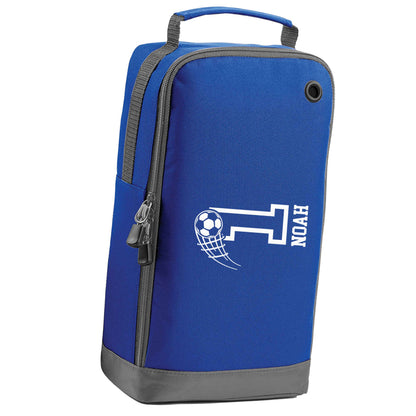 Personalised football number blue sports shoe bag horizontal print