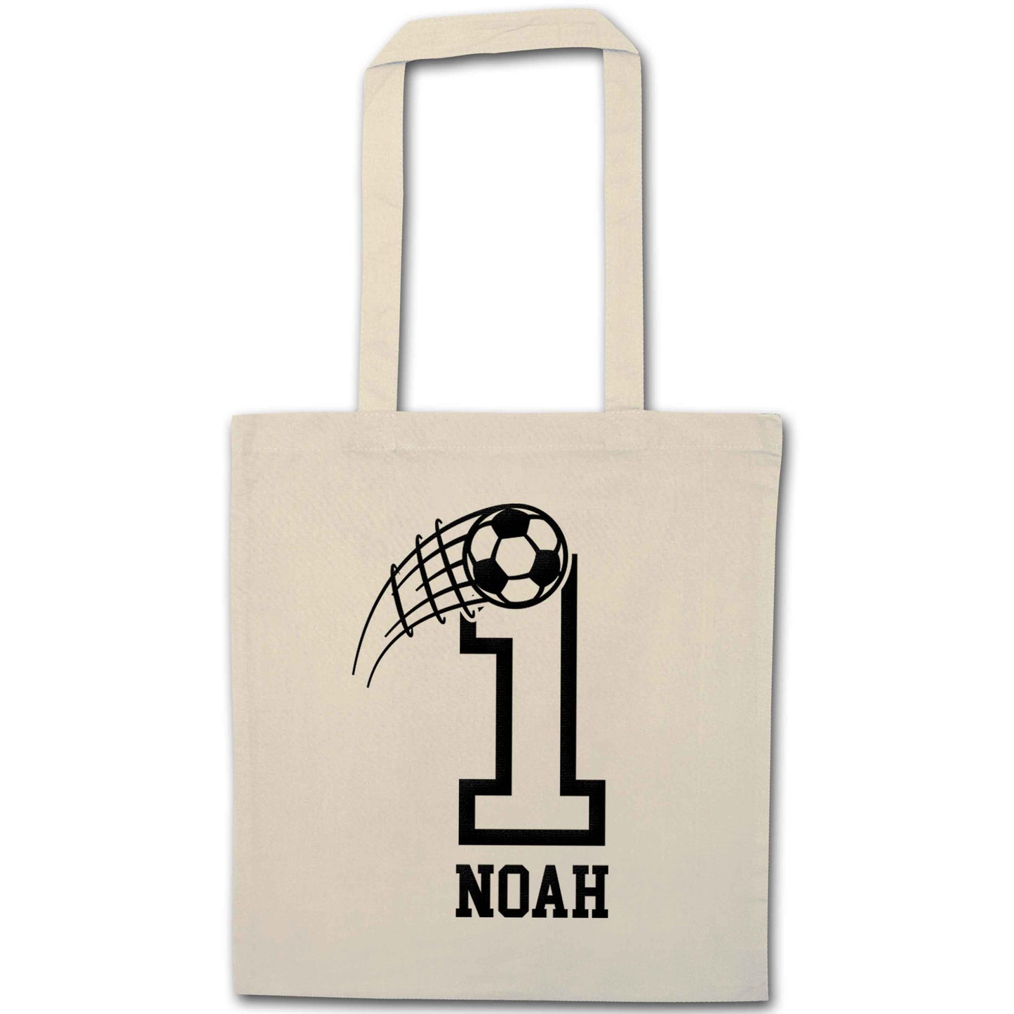 Personalised football number natural tote bag