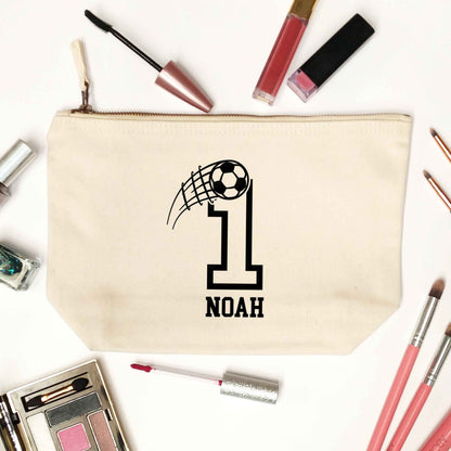 Personalised football number natural makeup bag
