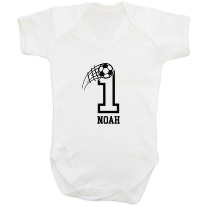 Personalised football number baby bodysuit white 18-24 months