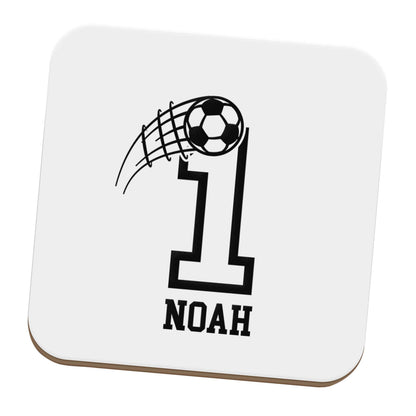Personalised football number set of four coasters