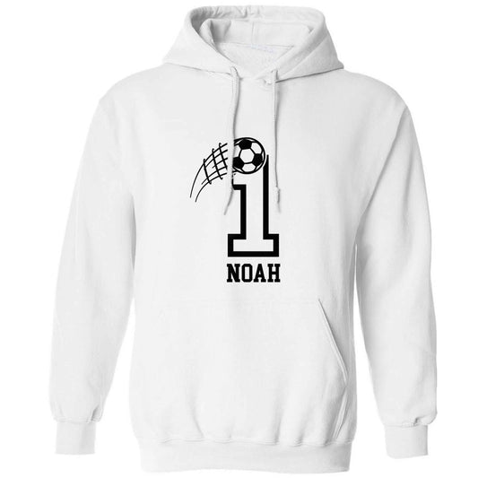 Personalised football number adults unisex white hoodie 2XL