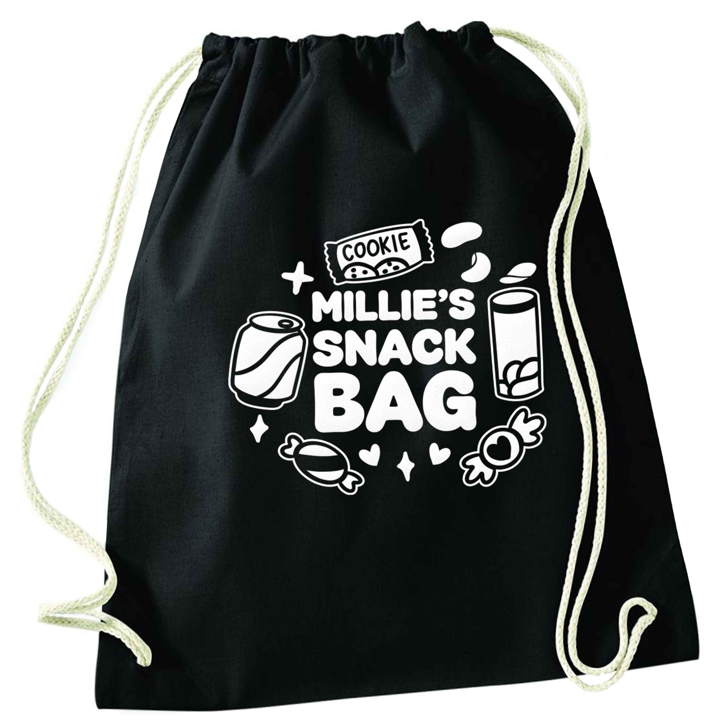 Personalised snack bag black drawstring bag