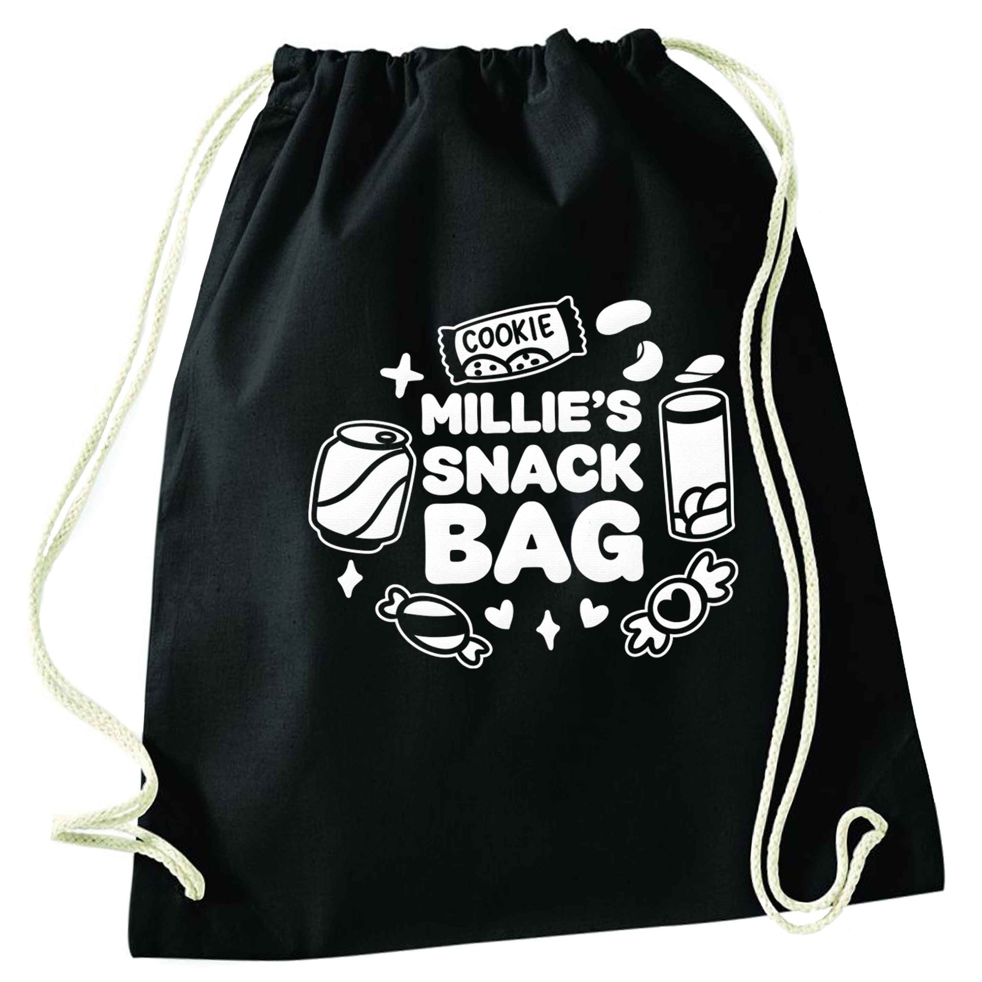 Personalised snack bag black drawstring bag