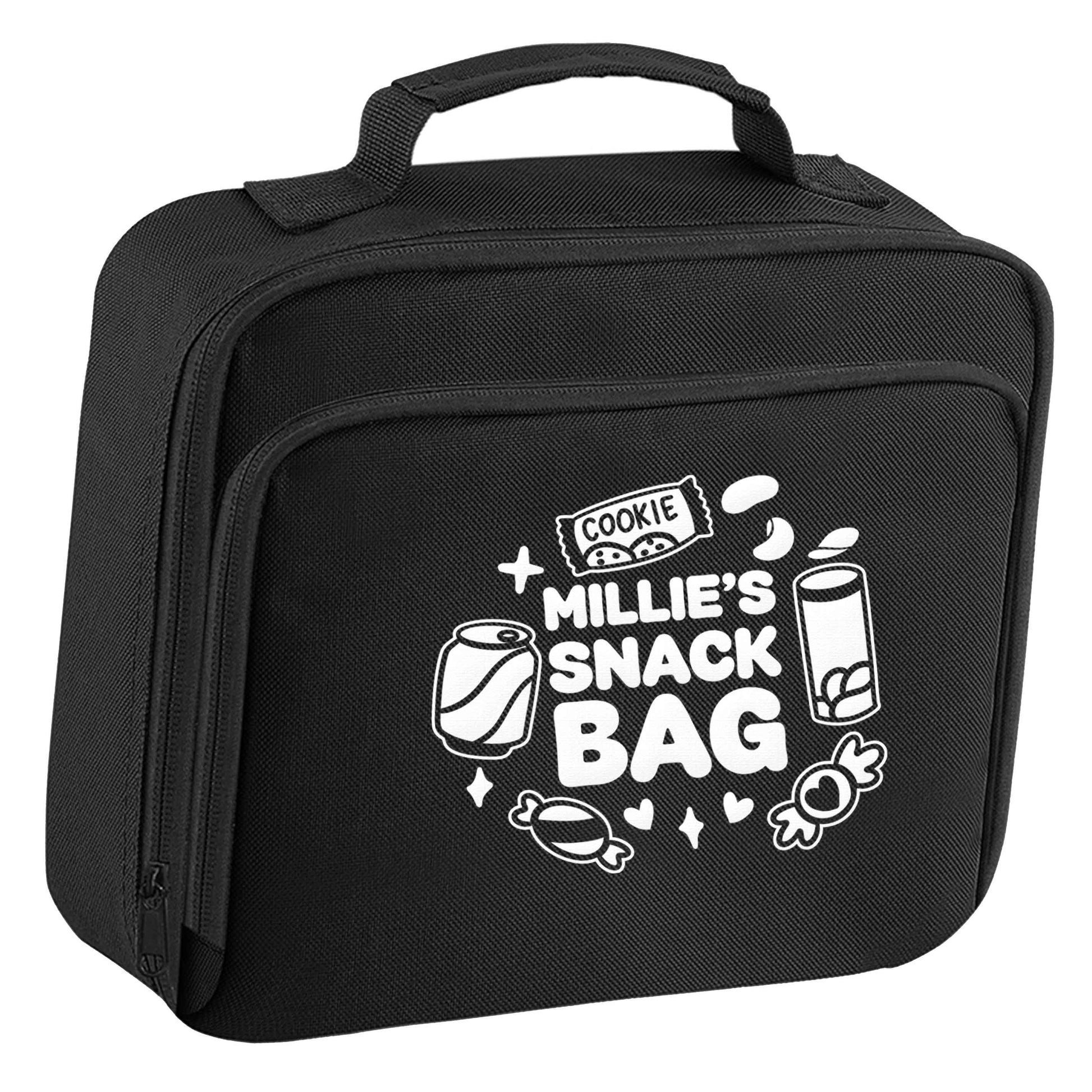 Personalised snack bag insulated black lunch bag cooler