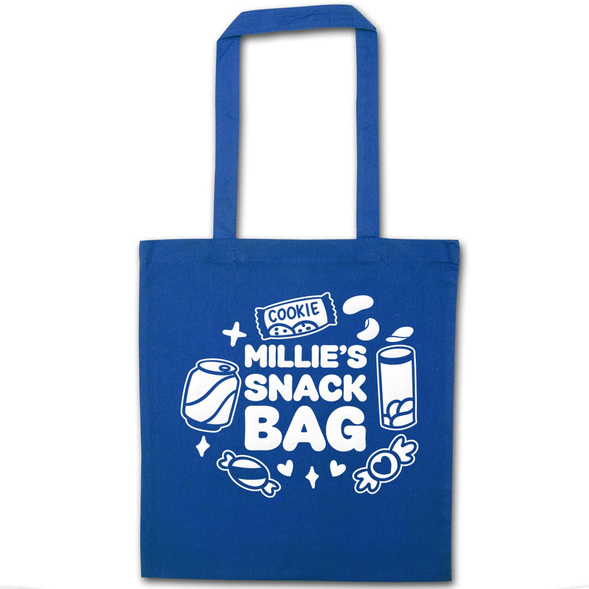 Personalised snack bag blue tote bag