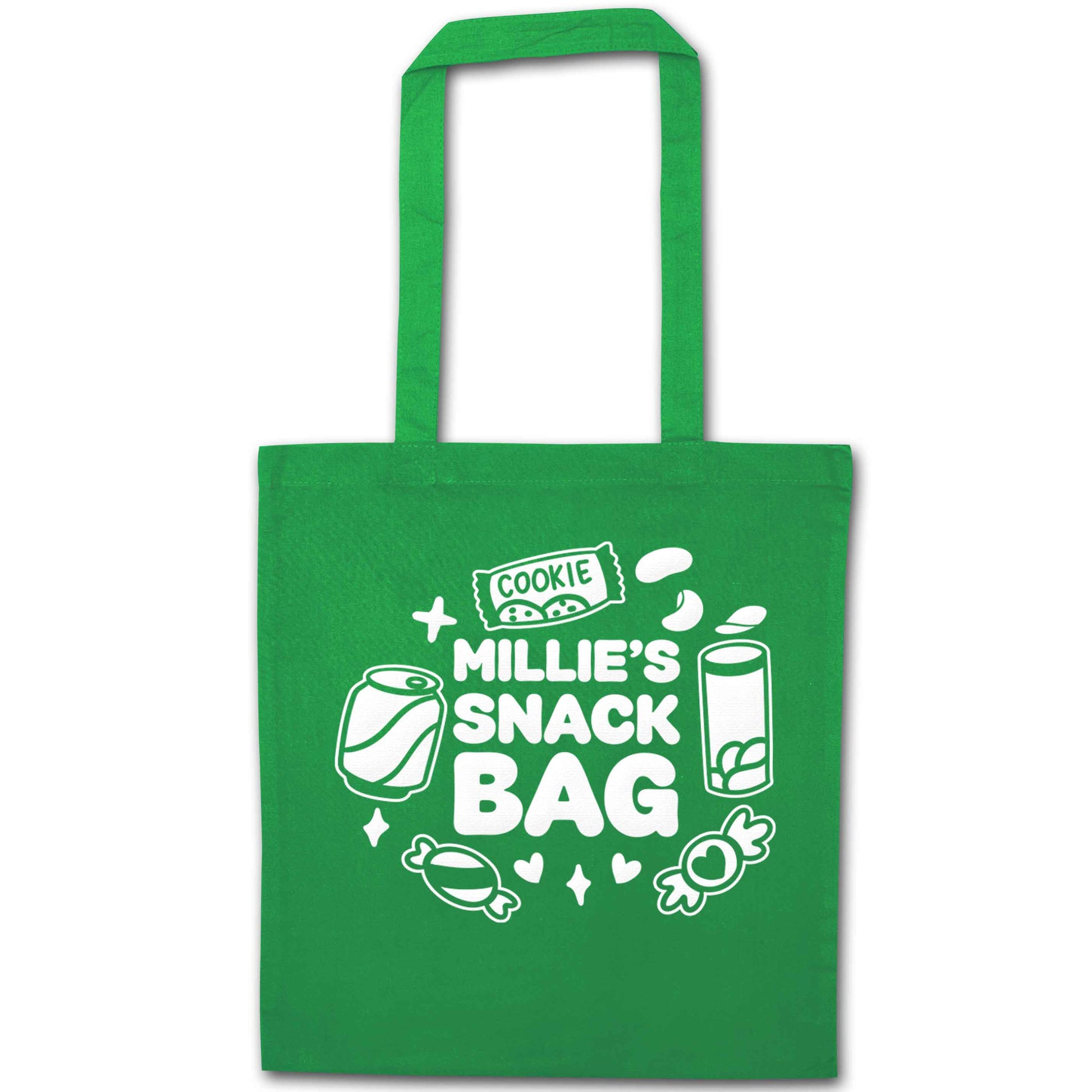 Personalised snack bag green tote bag