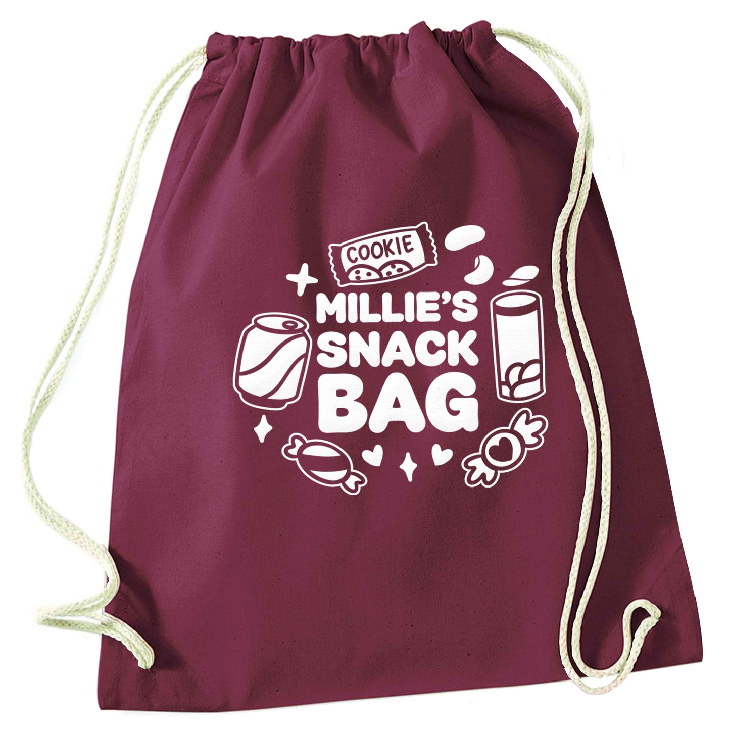 Personalised snack bag maroon drawstring bag