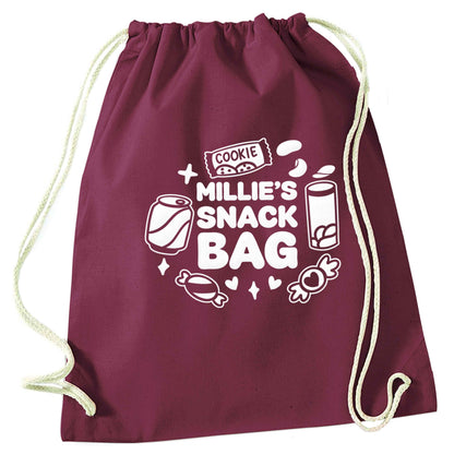 Personalised snack bag maroon drawstring bag
