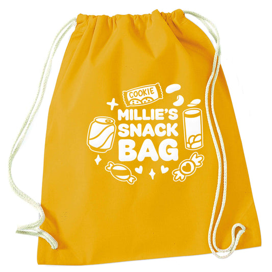 Personalised snack bag mustard drawstring bag