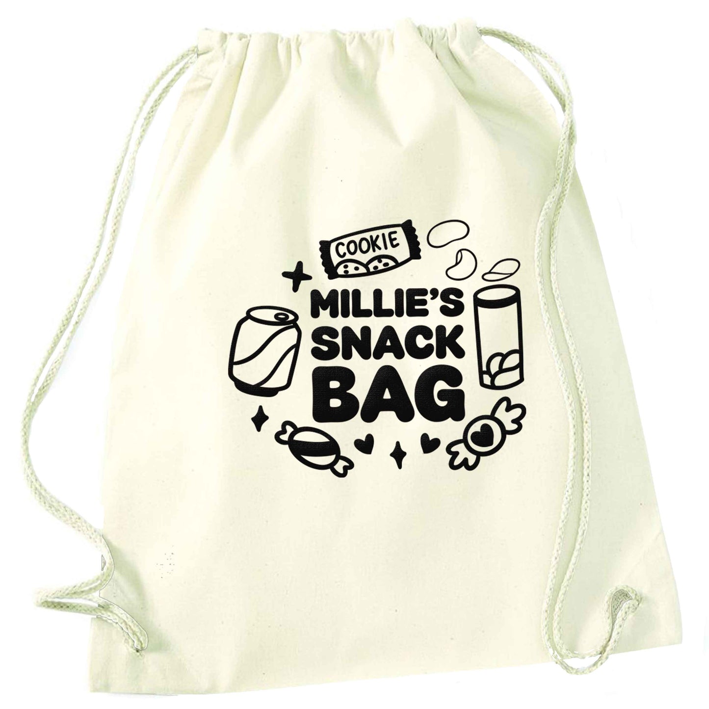 Personalised snack bag natural drawstring bag