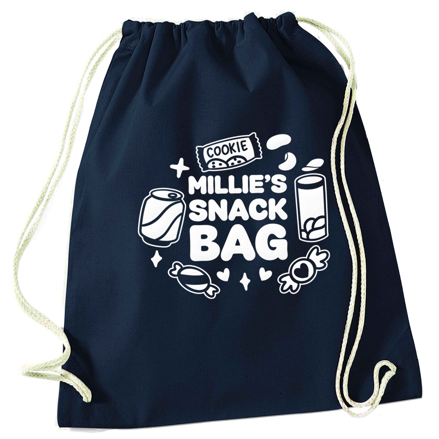 Personalised snack bag navy drawstring bag