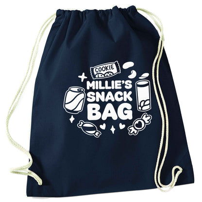 Personalised snack bag navy drawstring bag