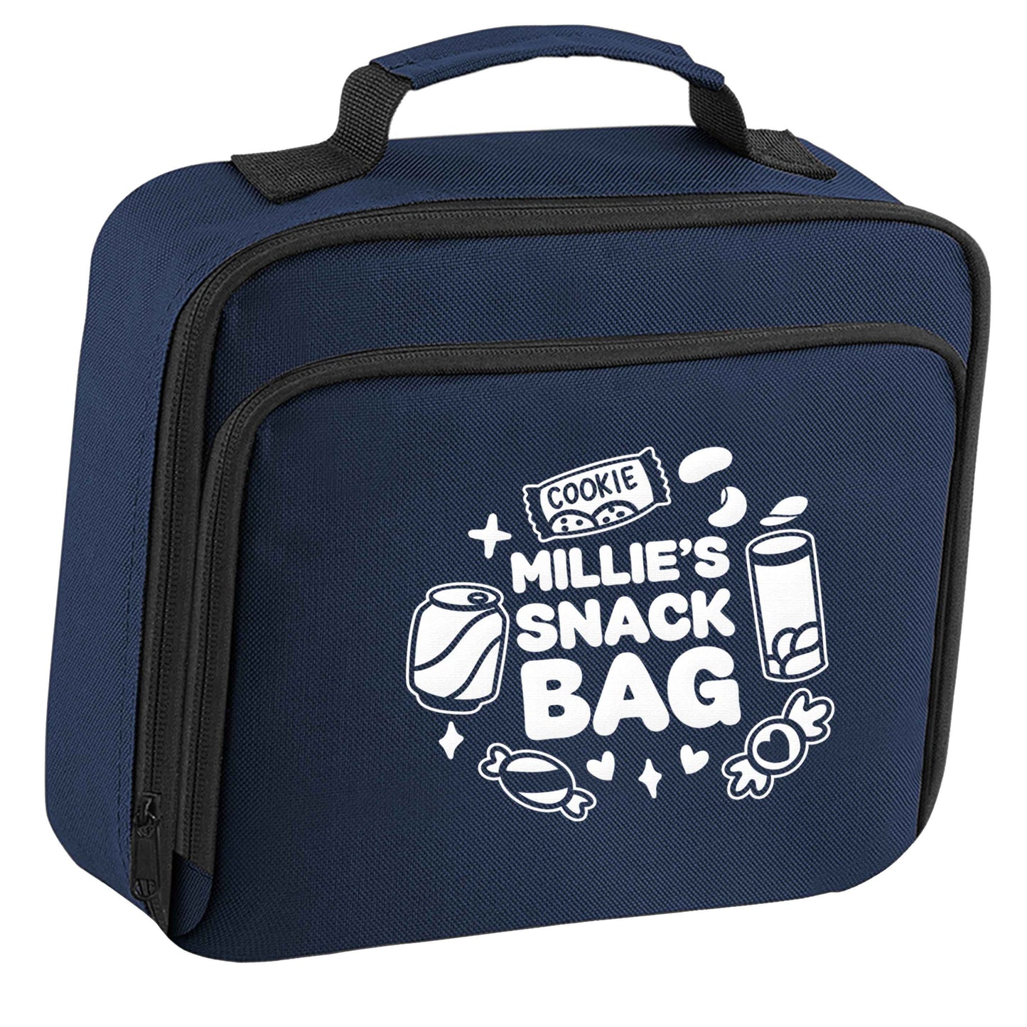 Personalised snack bag insulated navy lunch bag cooler