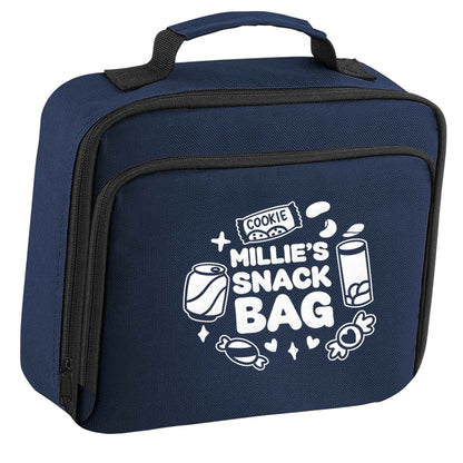 Personalised snack bag insulated navy lunch bag cooler