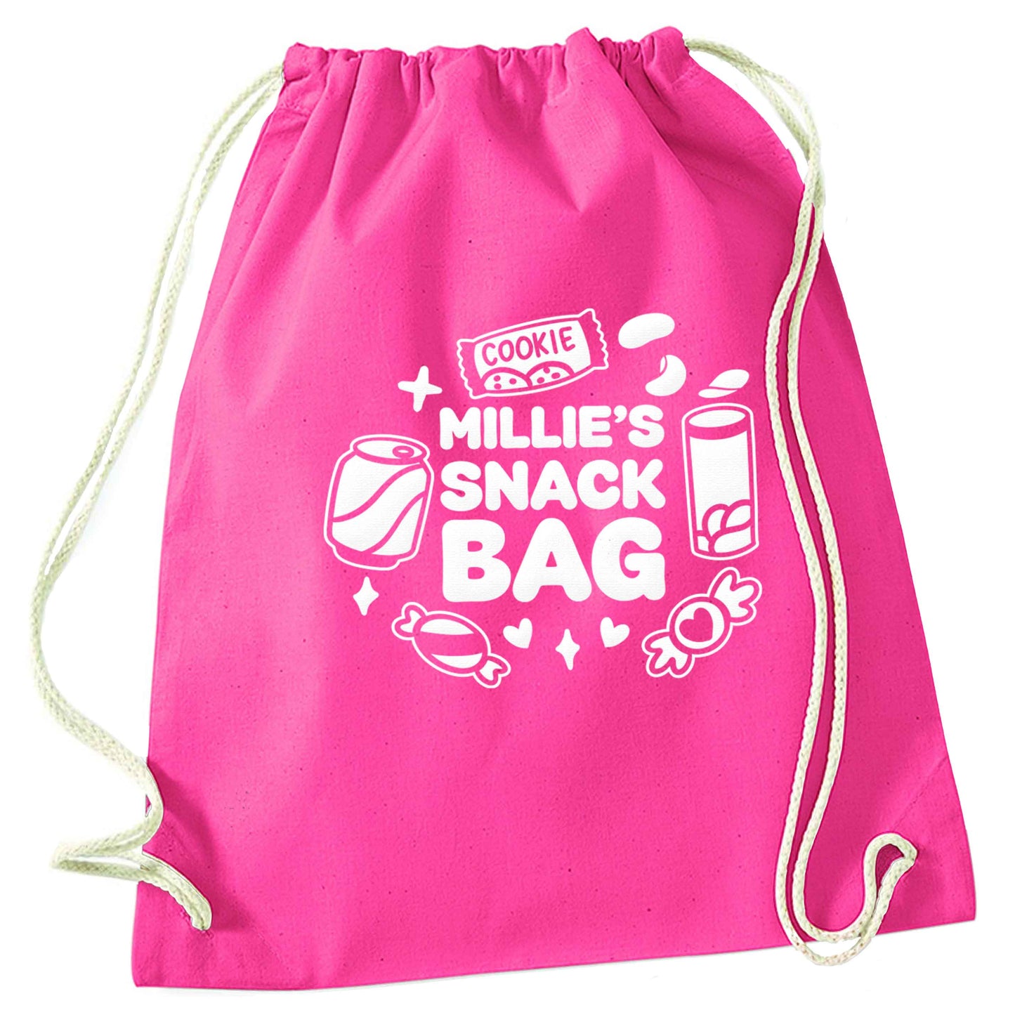 Personalised snack bag pink drawstring bag