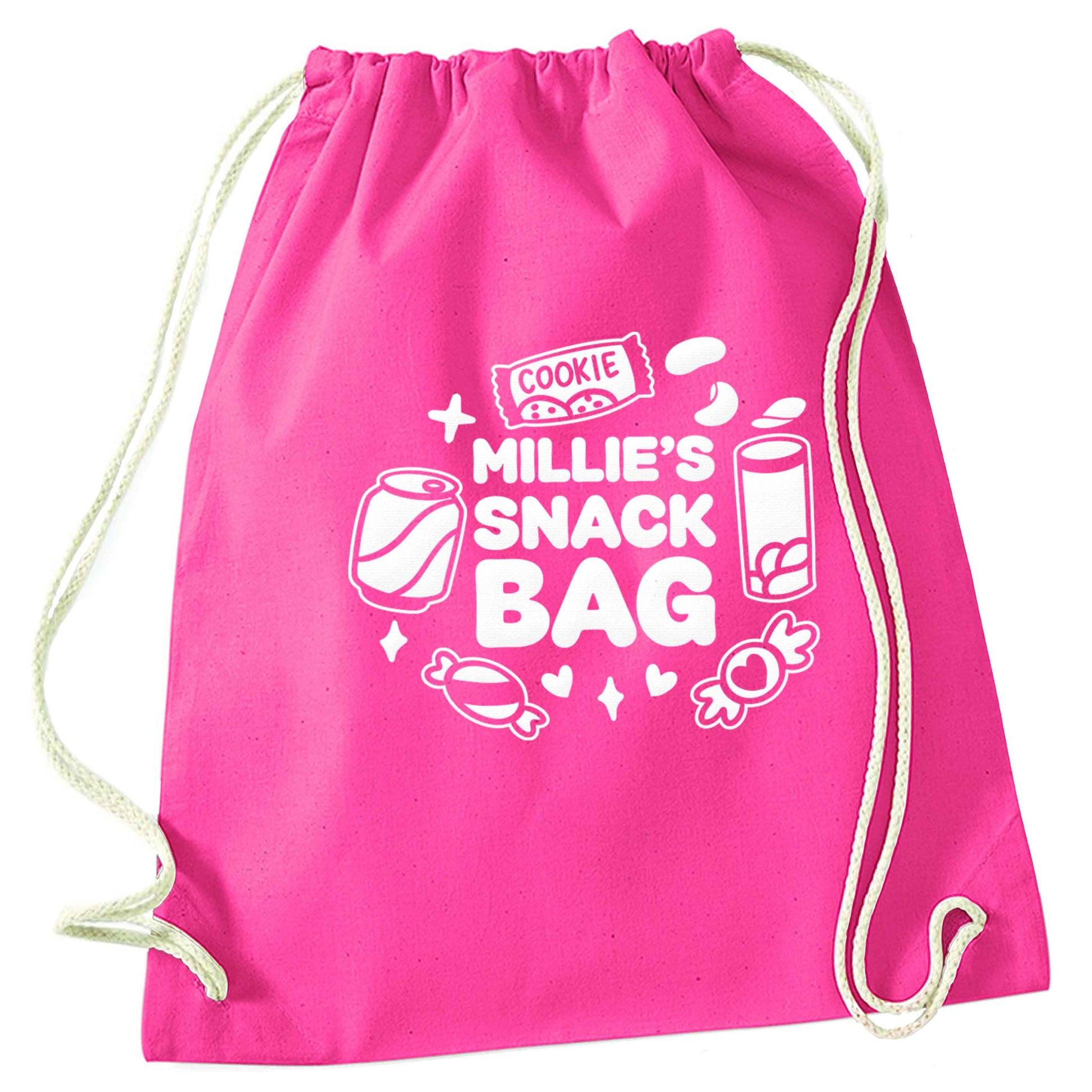 Personalised snack bag pink drawstring bag