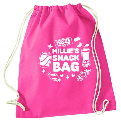 Personalised snack bag pink drawstring bag