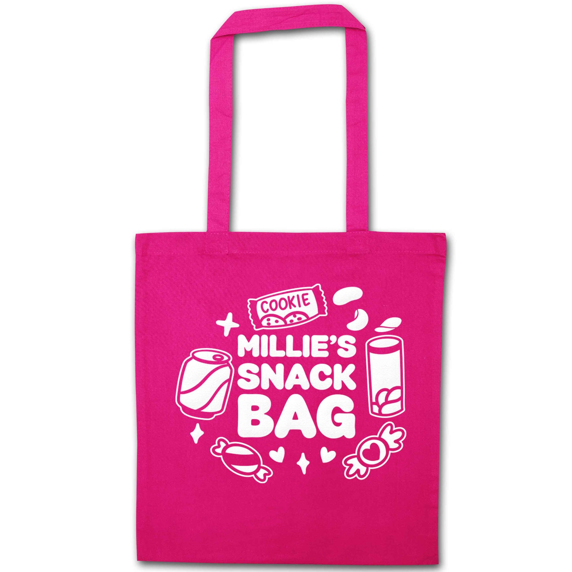 Personalised snack bag pink tote bag