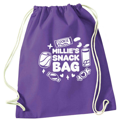 Personalised snack bag purple drawstring bag