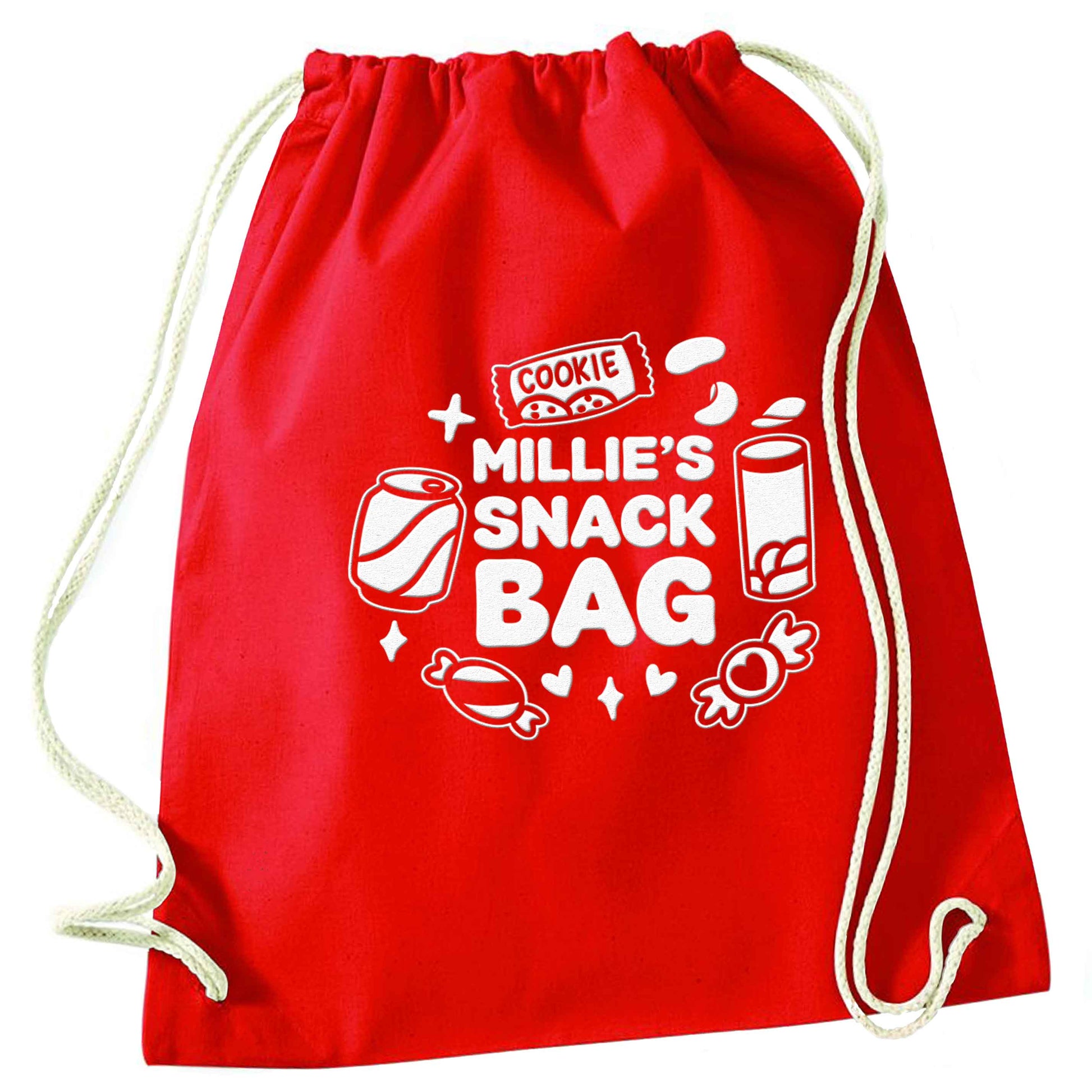 Personalised snack bag red drawstring bag 