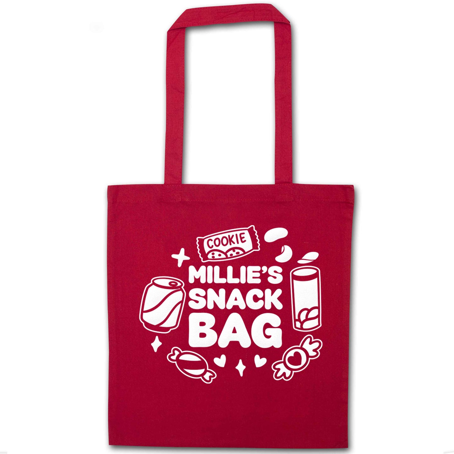 Personalised snack bag red tote bag