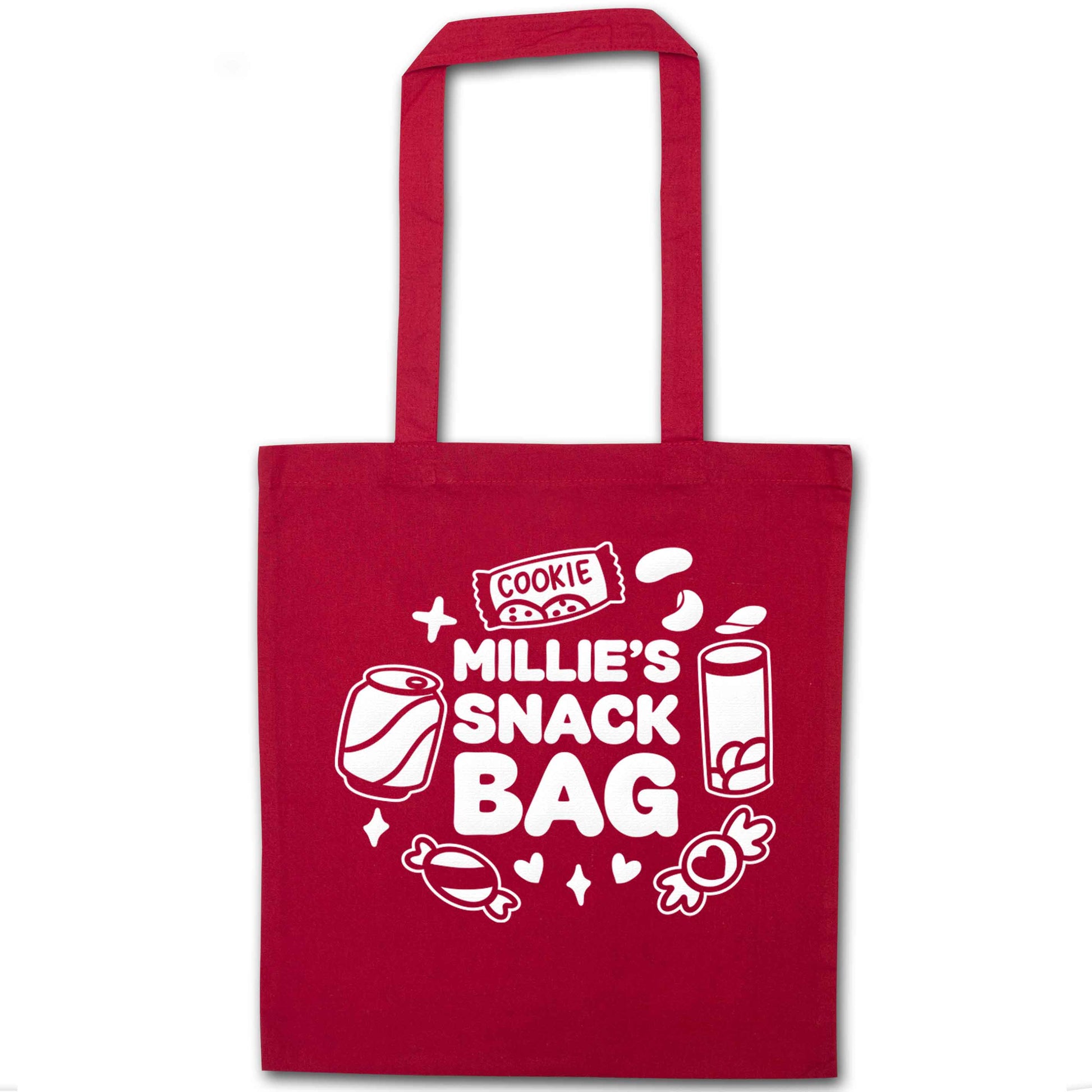 Personalised snack bag red tote bag